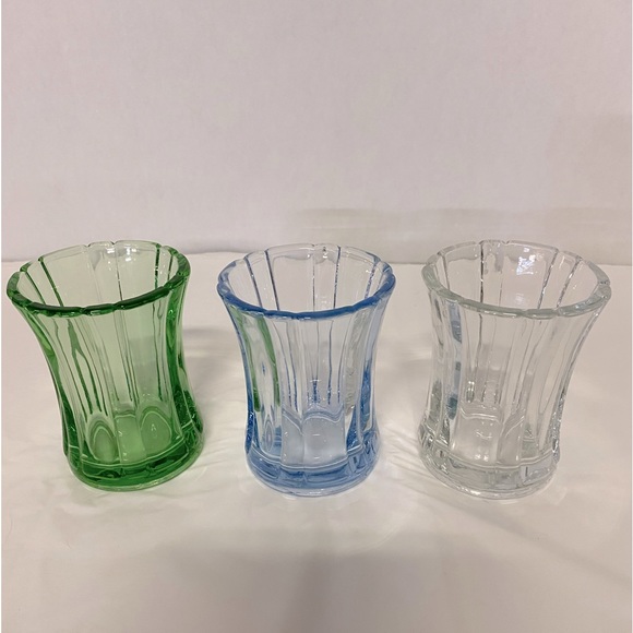 Accents Vintage Set Of 3 Small Glass Vases Green Clear Blue Great
